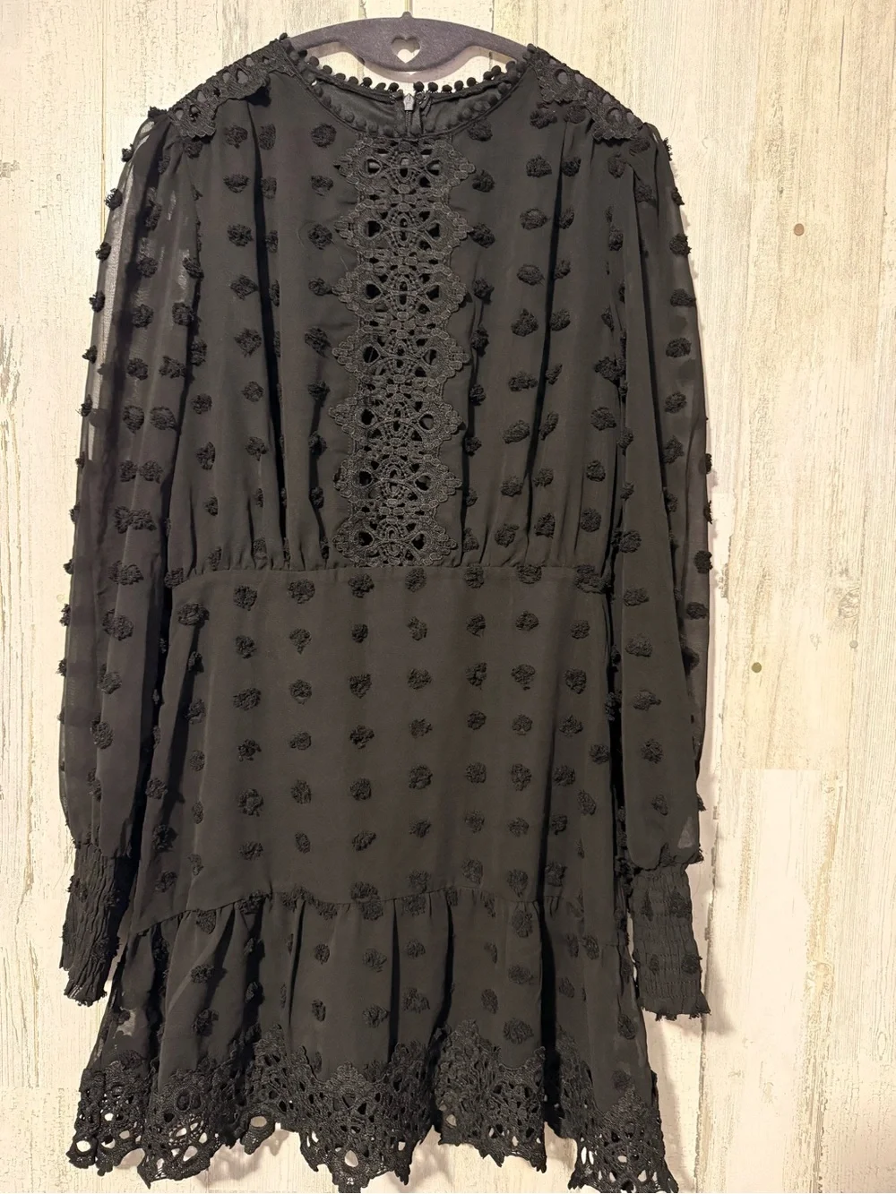 Lulus Black Swiss Dot Lace Long Sleeve Mini Dress S - Picture 7 of 10